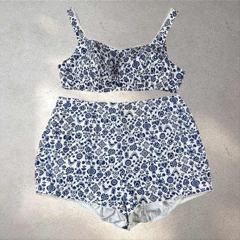 Vtg 50s 60s Pinup Retro Cotton Chicken Print Bikini Bathing Suit Sz 16